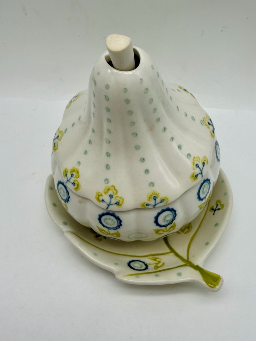 Anthropologie Ceramic Sugar Bowl with Blue and Yellow Floral Motif